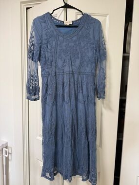 orange creek Dusty Blue Lace Maxi Dress